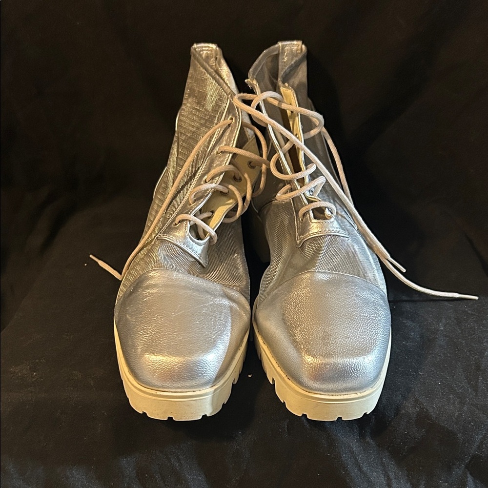 Silver Lace-Up Ankle Boots